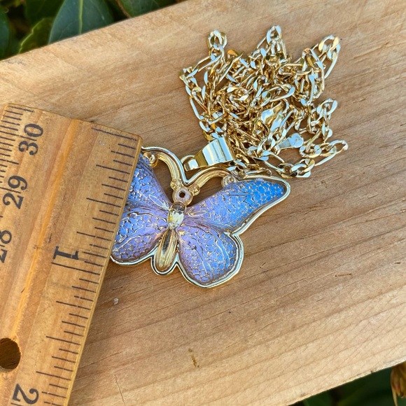 Butterfly bluish pink Pendant & Chain Gold Filled 18k/ Mariposa Oro Laminado - Picture 3 of 8
